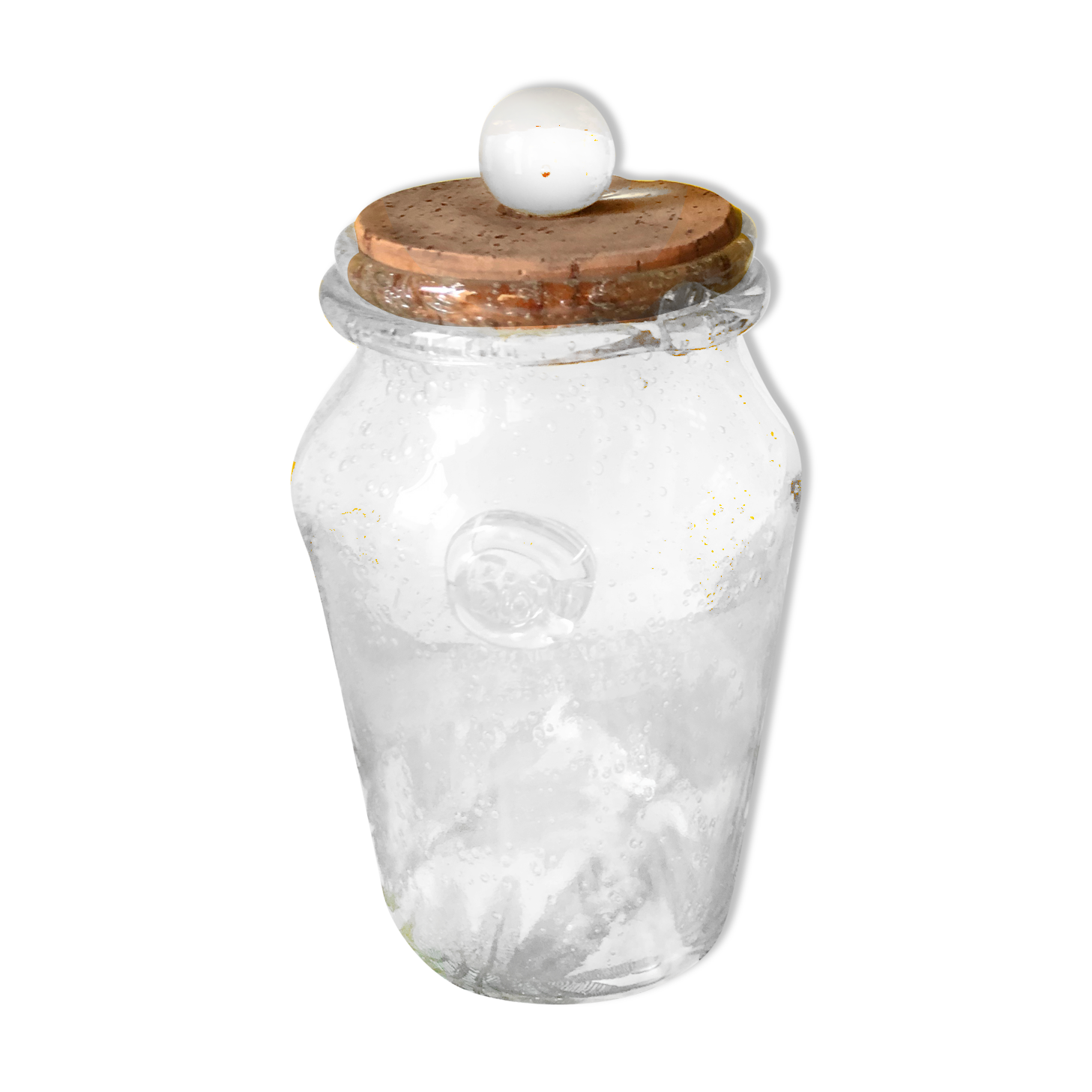Biot jar in bubbled glass with cork stopper