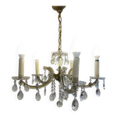 Lustre de style Louis XV, pampilles de verre, 6 lumières