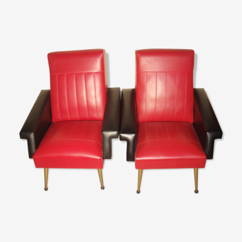 Paire de fauteuils en simili cuir des années 70