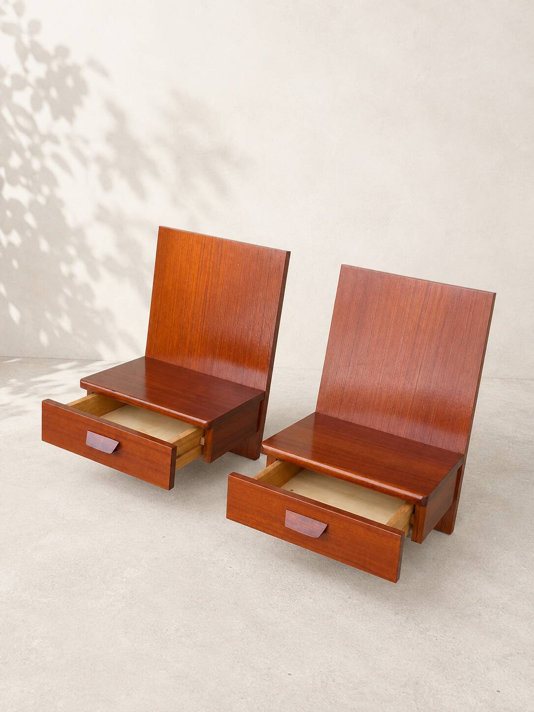 Pair of suspended teak bedside tables – 1960s Scandinavian design