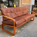 HS Denmark sofa in leather and teak from the 60s