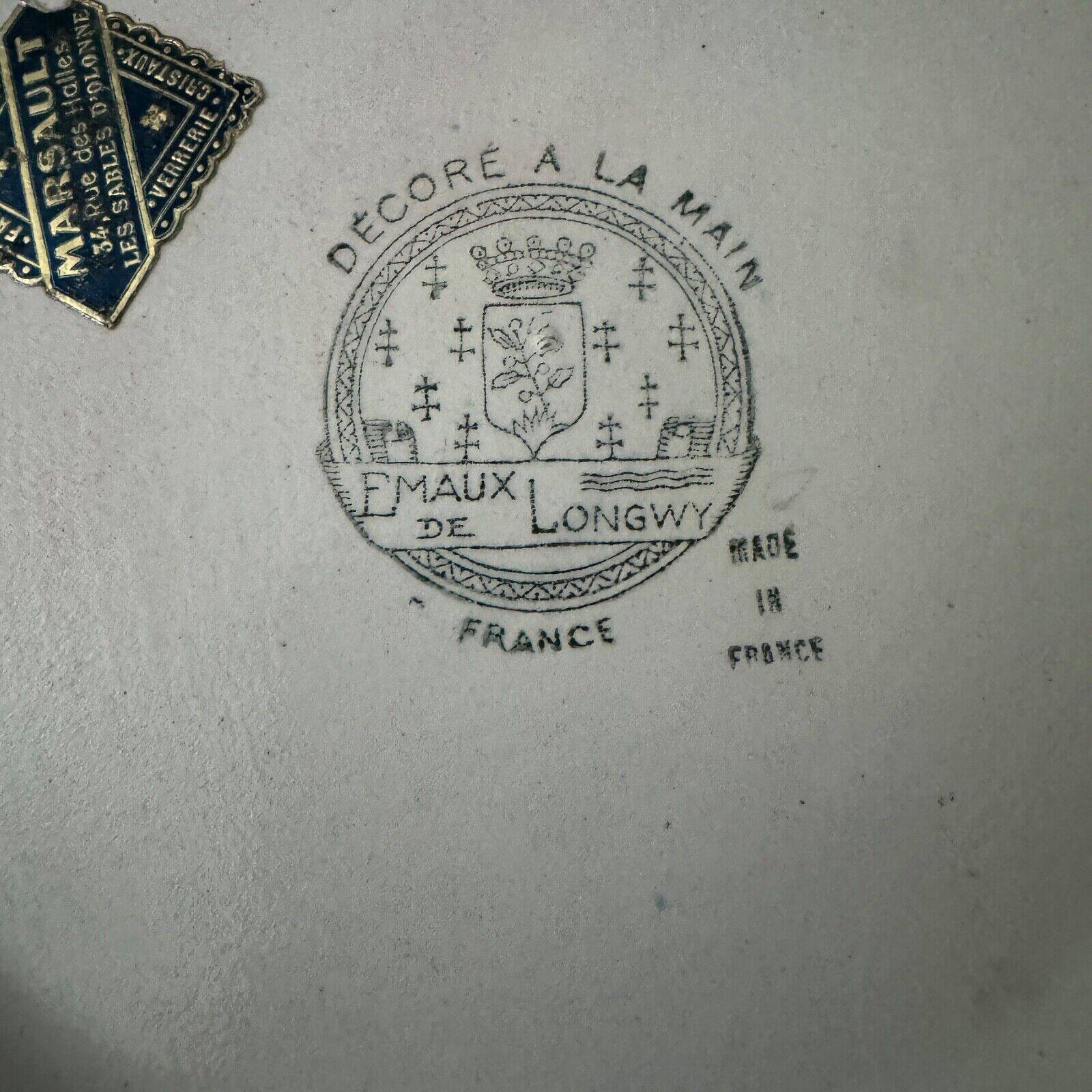 Longwy enamel dish decorated with a port scene