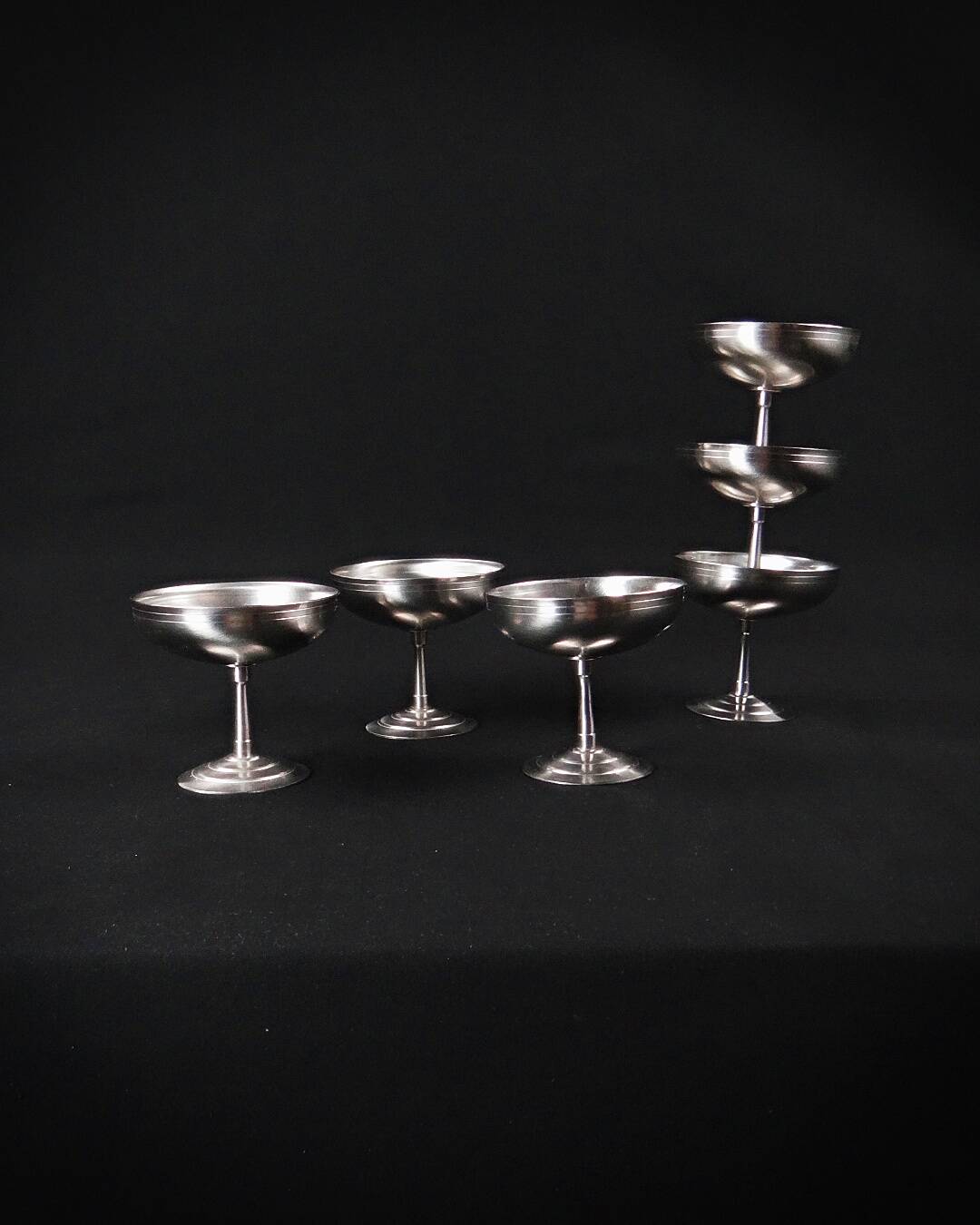 6 stainless steel ice cream bowls on foot Létang Rémy stainless steel dessert service