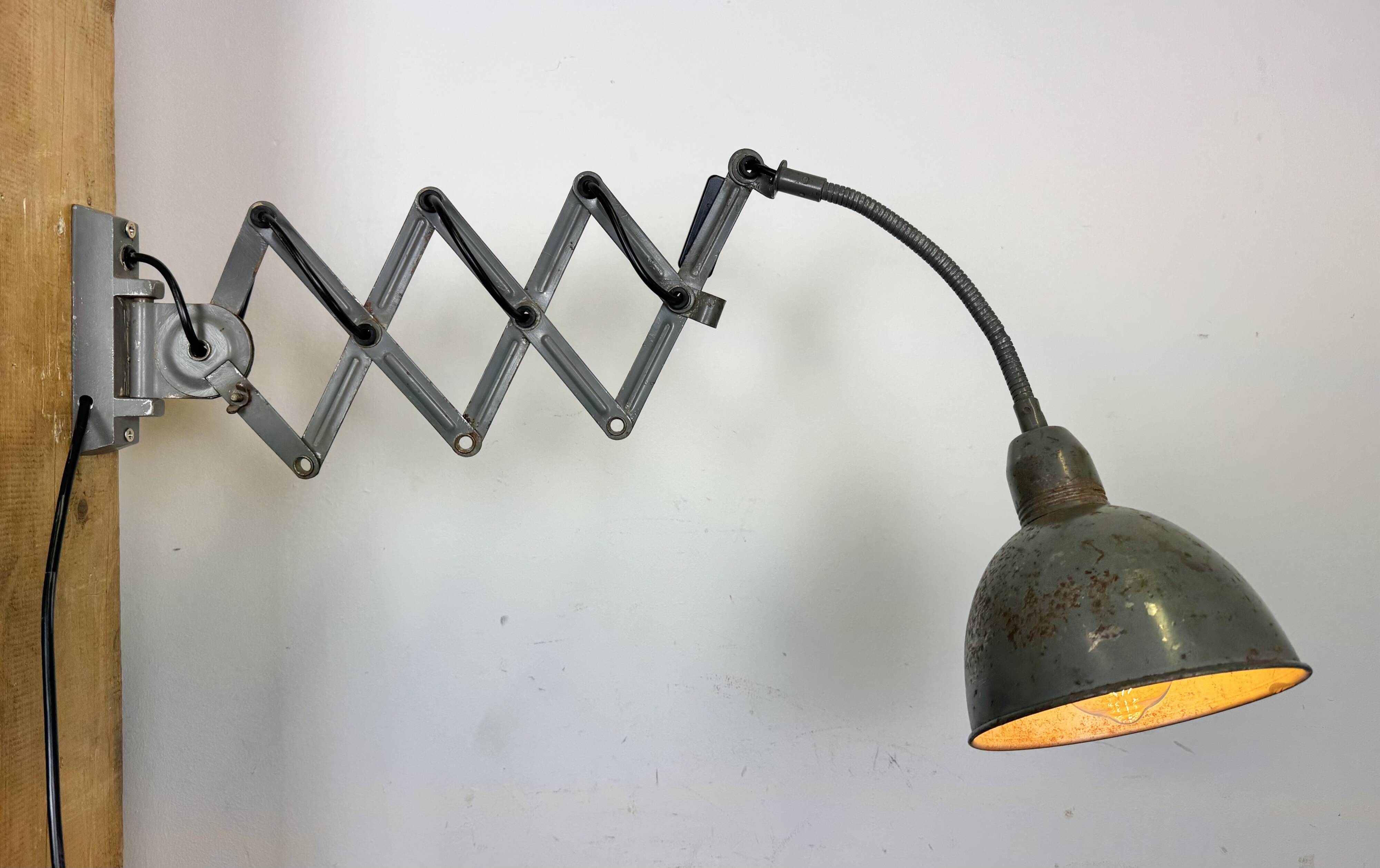 Grey Industrial Scissor Wall Lamp from Elektroinstala, 1960s