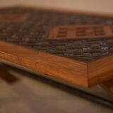 Ancienne table basse de mobilier urbain en chêne et fonte 1950's