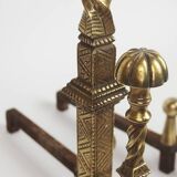 Pair of neo-gothic style bronze andirons