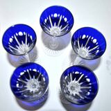 Set of 5 Roemers Nelly glasses in cut crystal from Saint-Louis, cobalt blue color, 1930