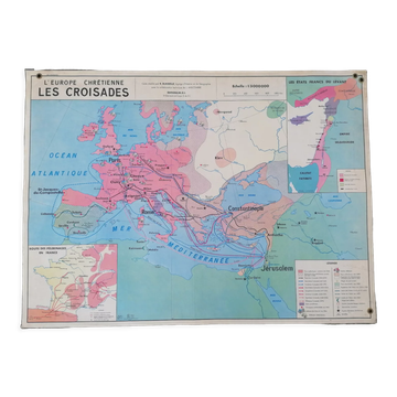 Ancienne carte MDI d'histoire : Les croisades-Les centres culturels en France