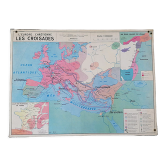 Ancienne carte MDI d'histoire : Les croisades-Les centres culturels en France