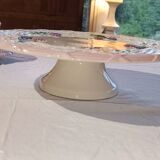 Footed dessert plate in barbotine porcelain, marked FG.