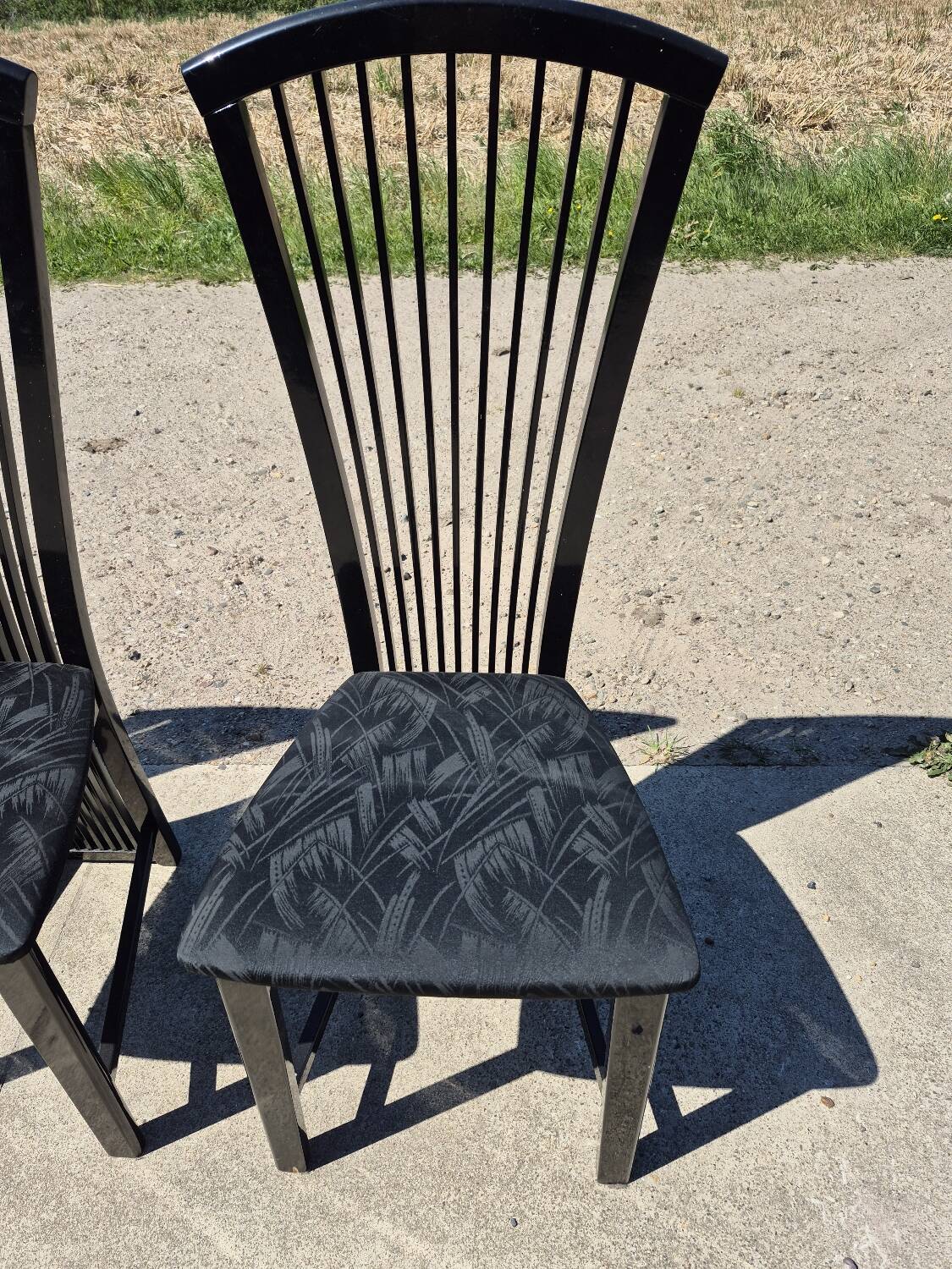 Set 4 postmodern black lacquer dining chairs 1980s