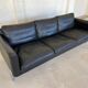 Vintage danish soren holst black leather 3 seater sofa with aluminium legs