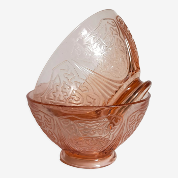 Duo de bols verre rose à motifs années 40