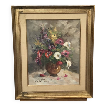 flower vase of a bouquet. Oil on canvas signed by Jean-Jacques Foulon (1923-1980)