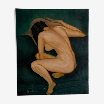 Huile sur toile, femme nu de dos, 55x46cm