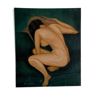 Huile sur toile, femme nu de dos, 55x46cm