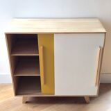 Vintage low sideboard with sliding doors in solid pine - 1960s design