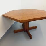 Vintage 80s hexagonal dining table in oak wood