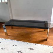Table basse rectangulaire Italienne en verre fumé vintage 1970