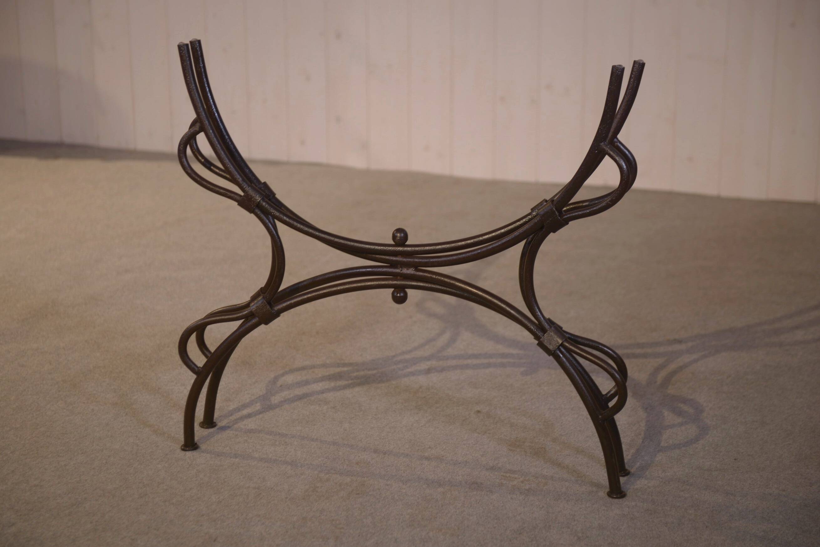 Table piètement en fer forgé pliant et plateau en verre intérieur/extérieur