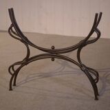 Folding wrought iron table base and indoor/outdoor glass top