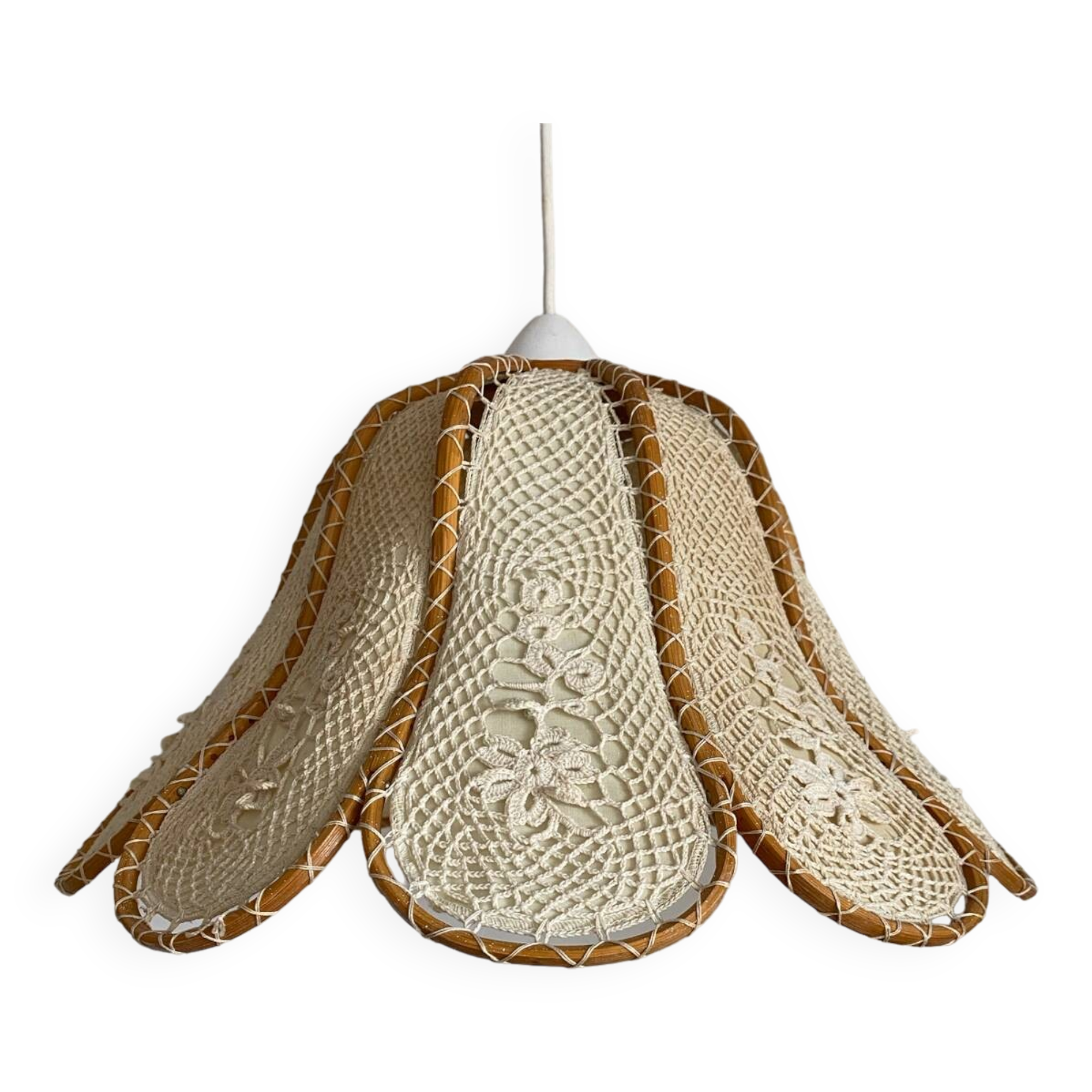 Hanging flower in wood, fabric and hook