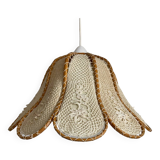 Hanging flower in wood, fabric and hook