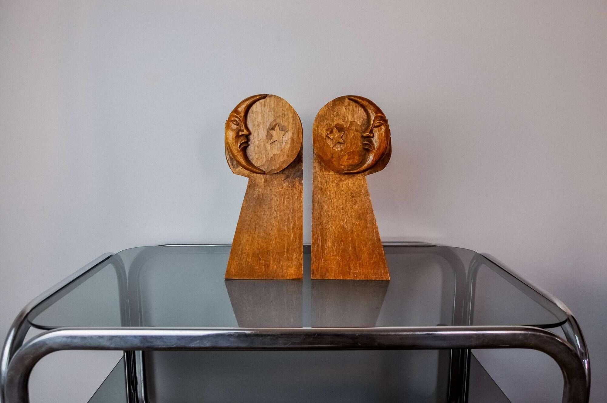 Art Deco bookends, carved wood, France, 1960