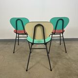 Set of 3 two-tone formica chairs from the 50s