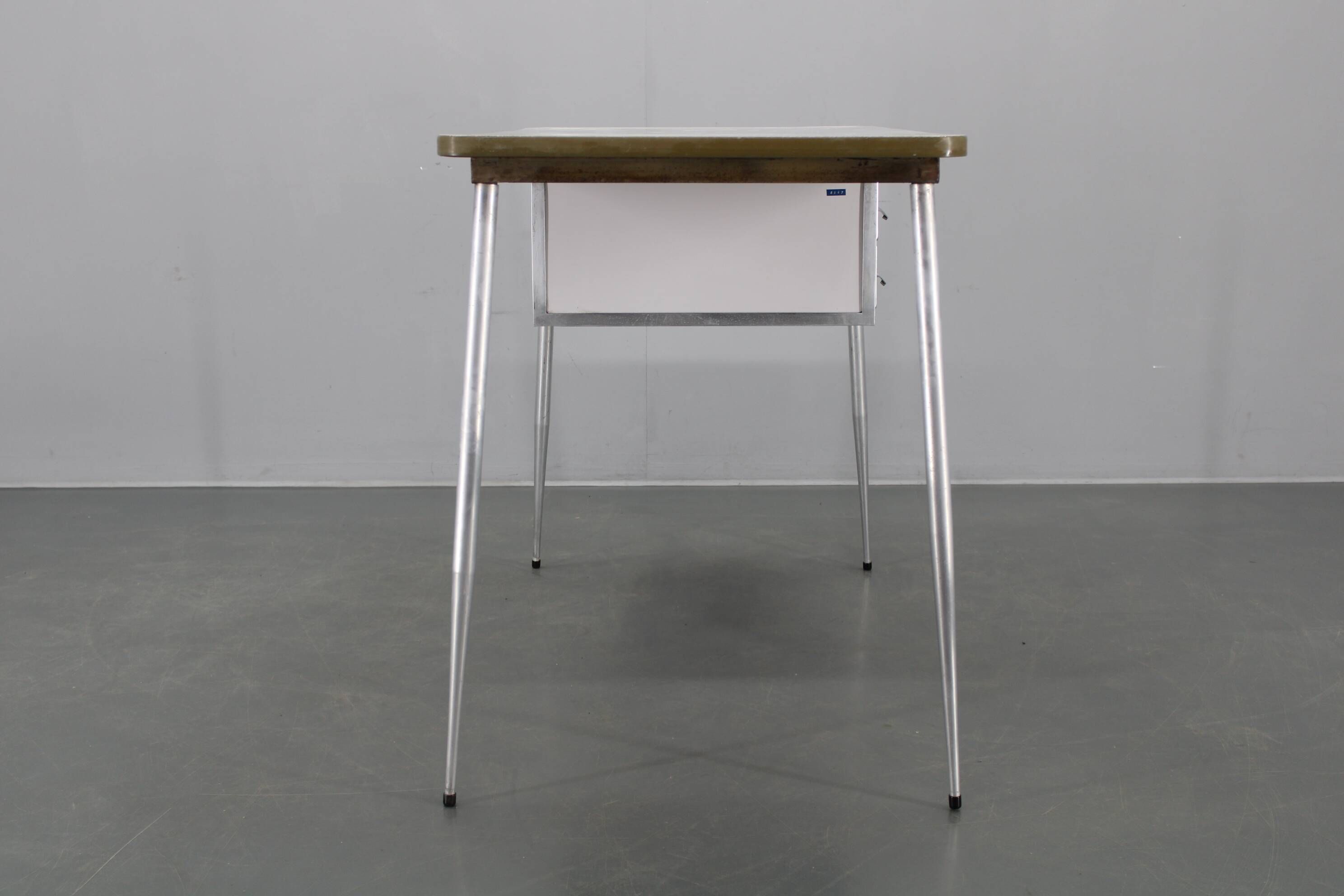 1950s Italian industrial metal and umakart desk — mid-century modern workstation