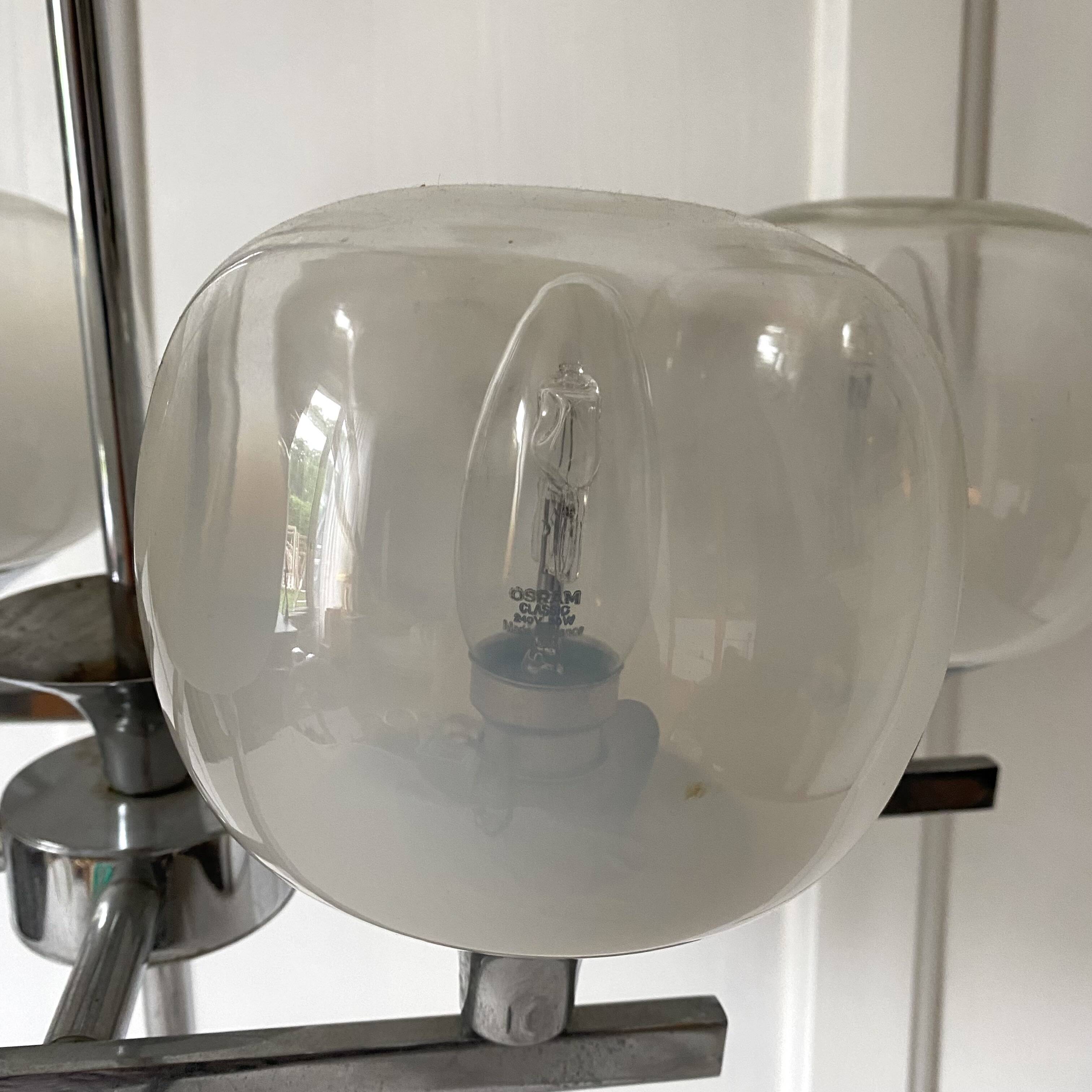 Space Age chandelier, Italian design, chrome and glass