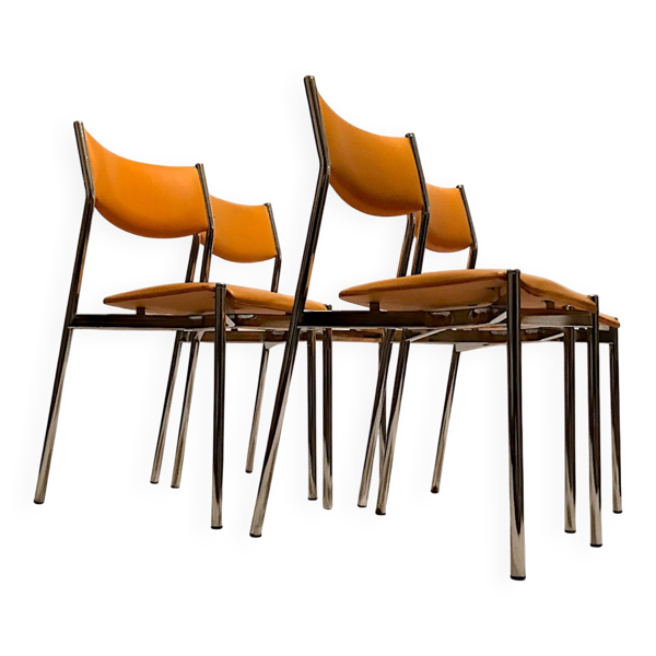4 chaises tubulaires chromées, France, Italie 1970