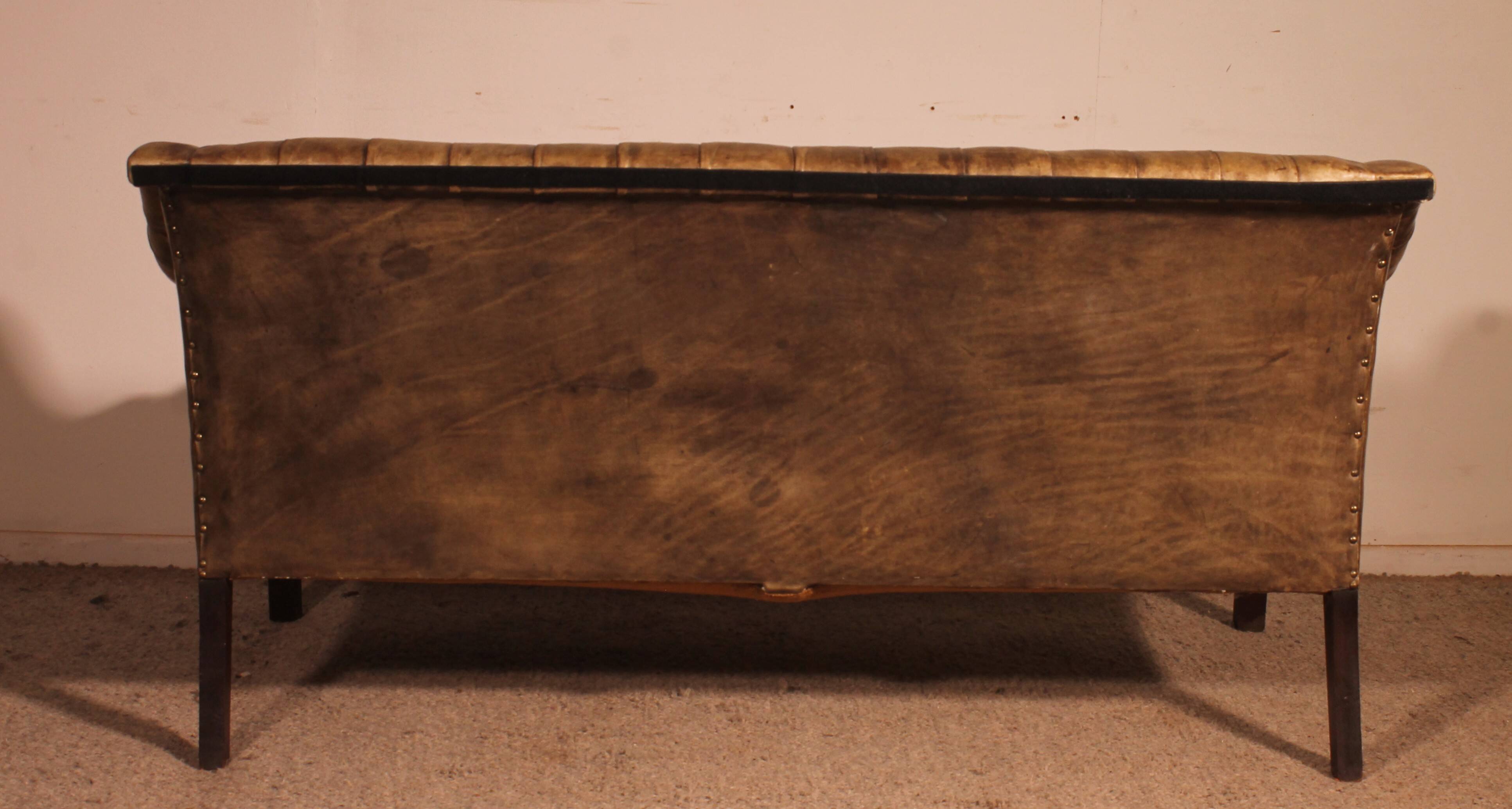 3-seater chesterfield in light olive green leather