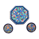 A flat bottom and two enamel bottle bottoms of Longwy