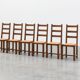 Set of 6 rustic oak ladder-back chairs with rush seats, France, 20th centur