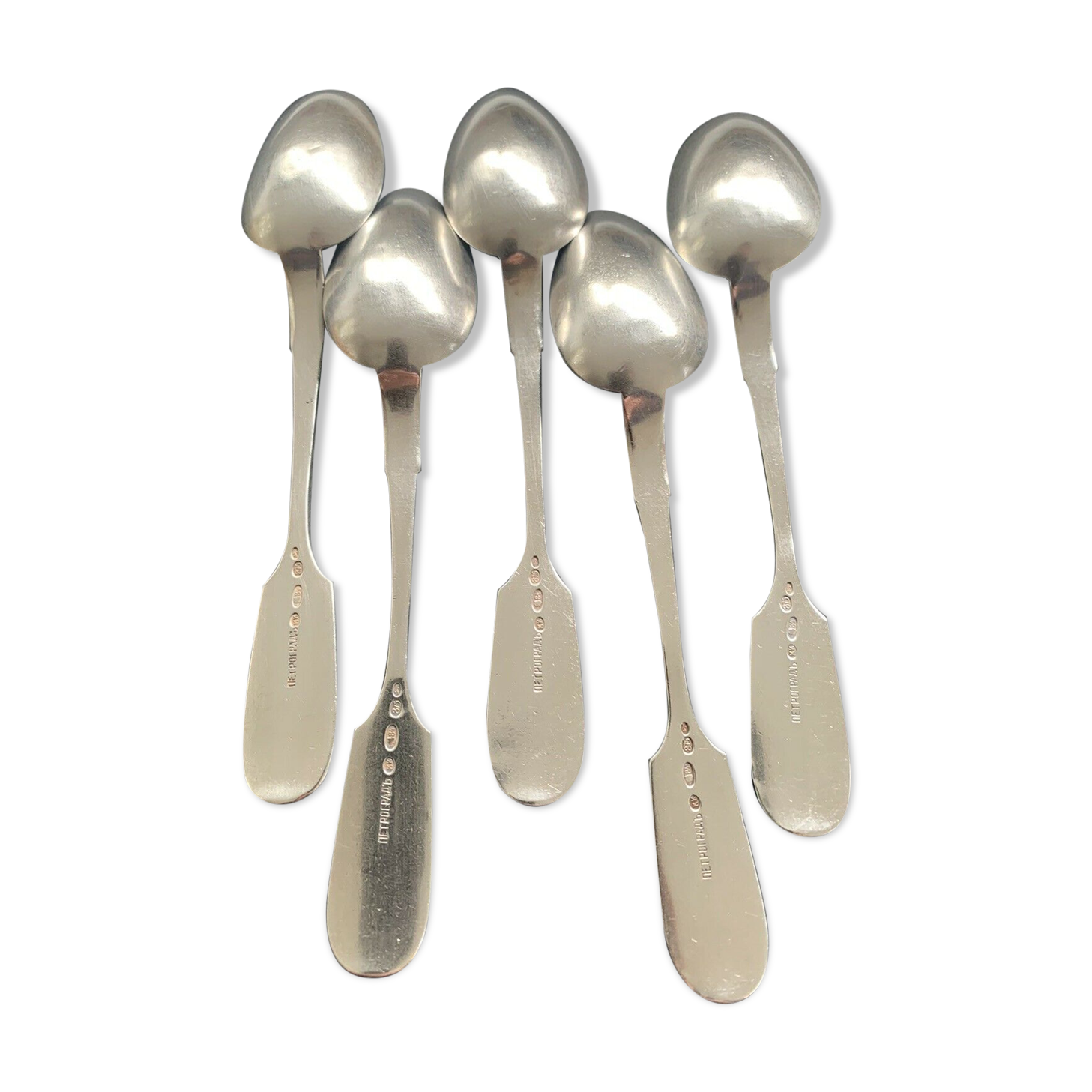 5 small spoons solid silver punch Russia Nicholas ll, weight 155grs