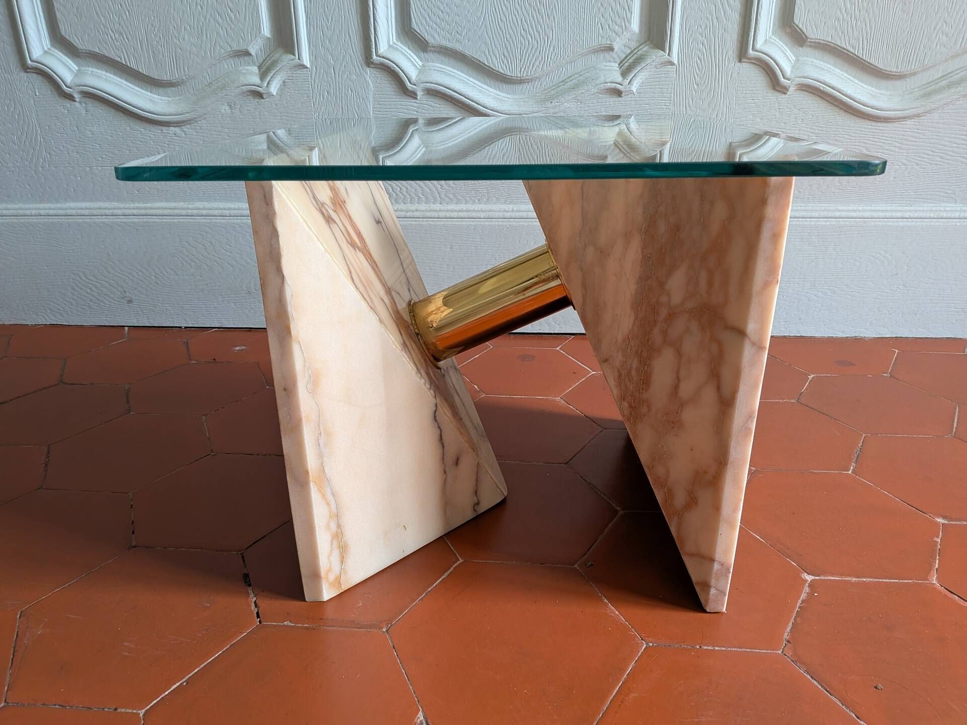 1980s Ligne Roset pink marble side table