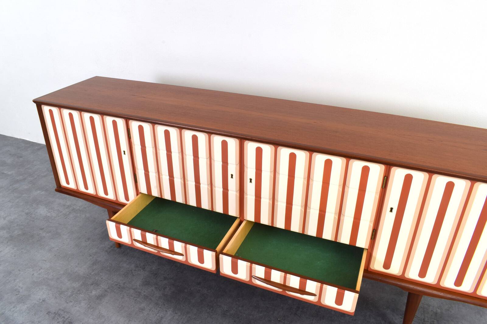 Mid-Century Op-Art Hand-Painted Teak Sideboard, 1960s