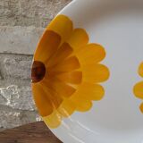 Vintage round serving dish with yellow flowers, Ironstone, 1970s, Italy.