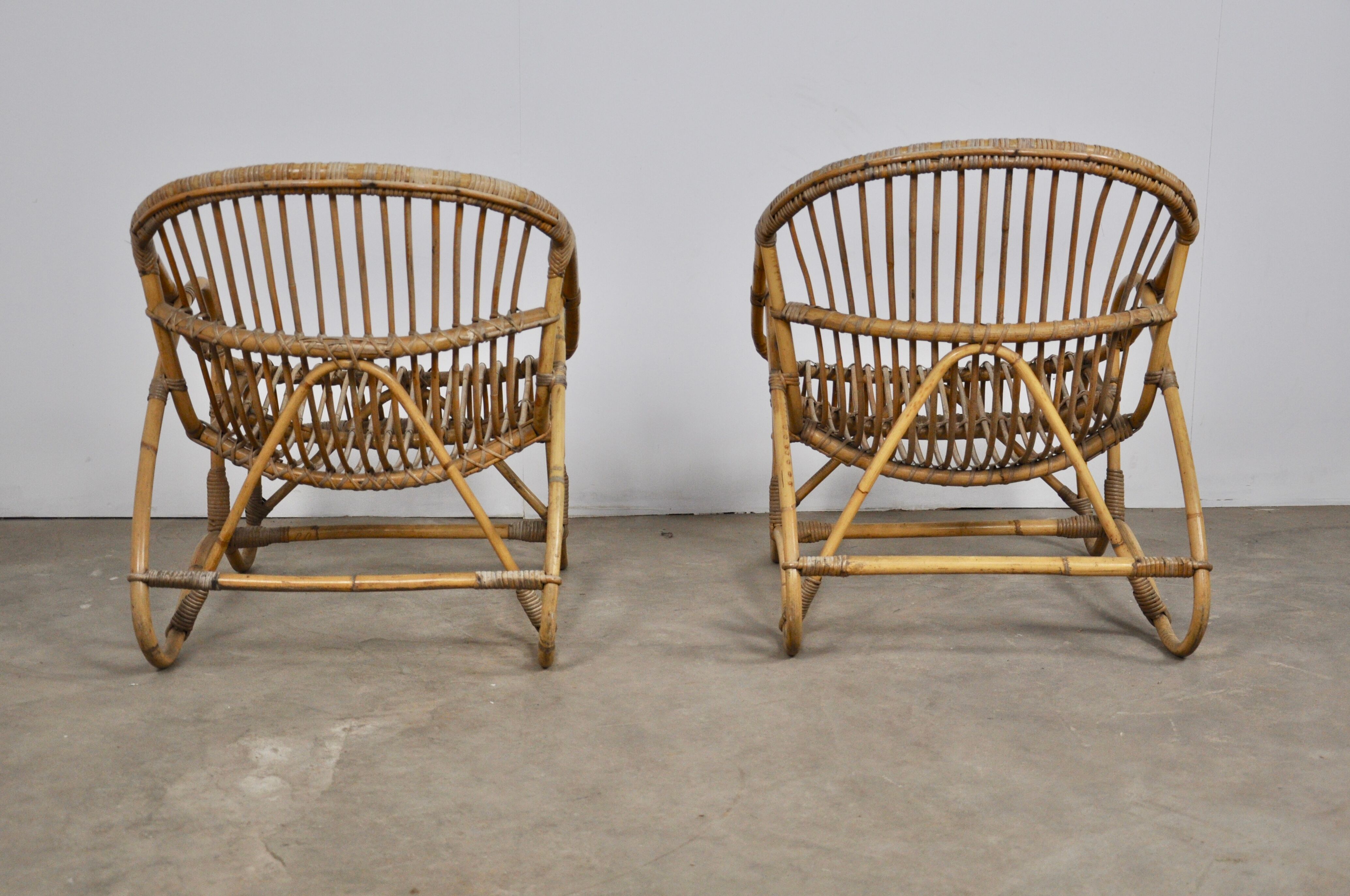 1960s pair of rattan armchairs
