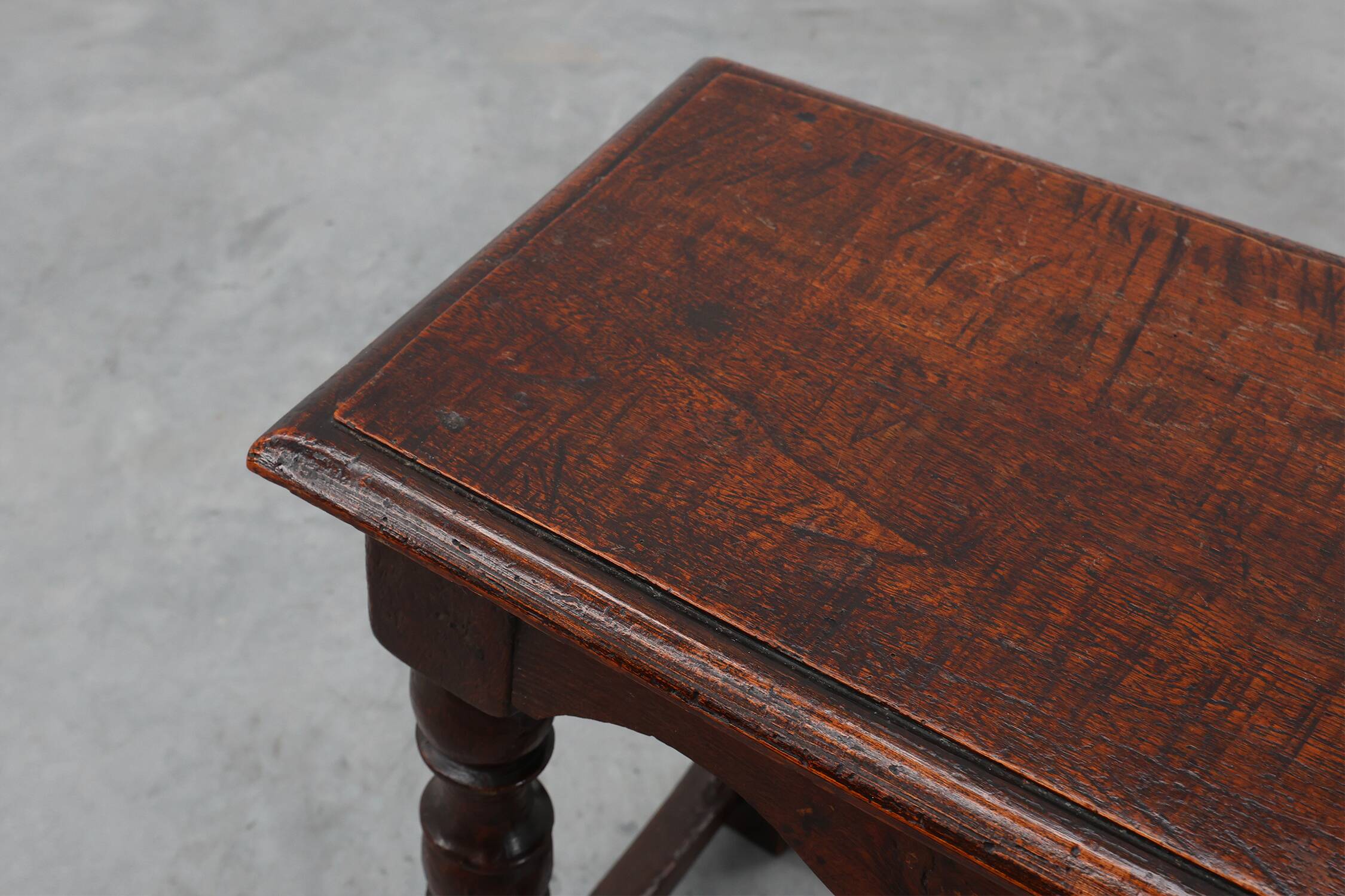 19th Century oak rectangular joint stool or table with turned legs, France