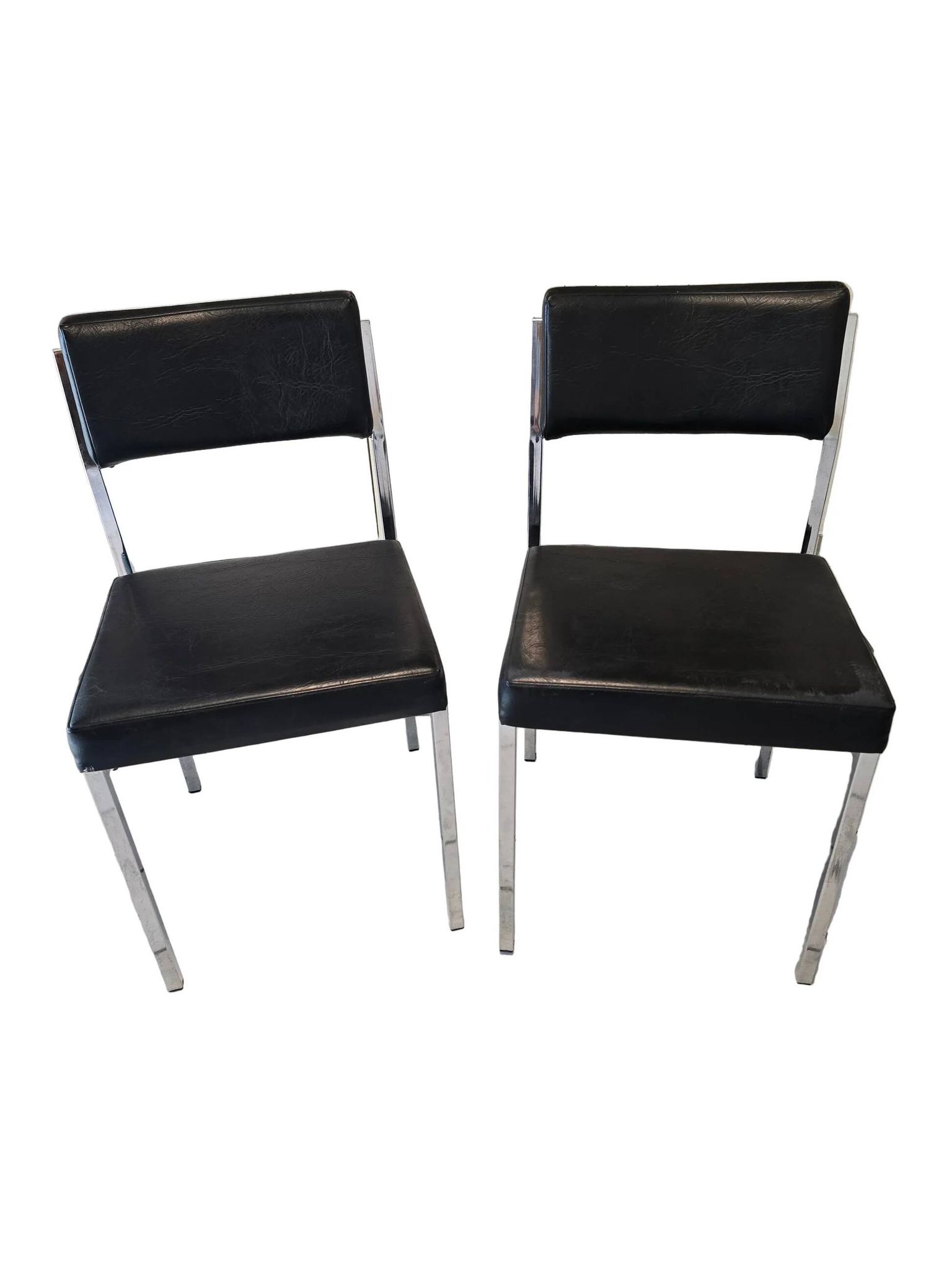 Pair of vintage VINCO chairs in chrome metal and black faux leather.
