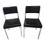 Pair of vintage VINCO chairs in chrome metal and black faux leather.