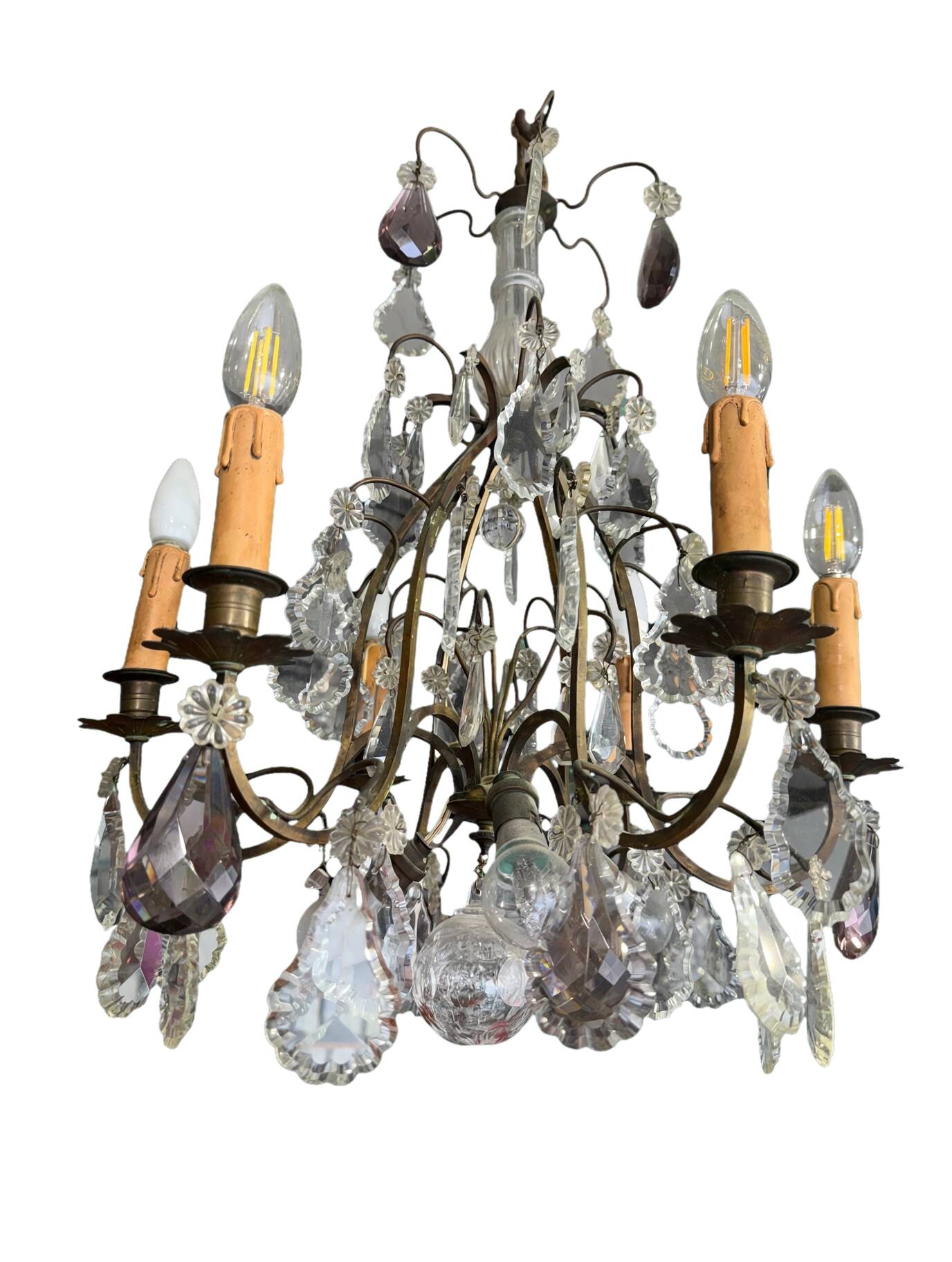 Lustre cage 9 lights with pendants Louis XV