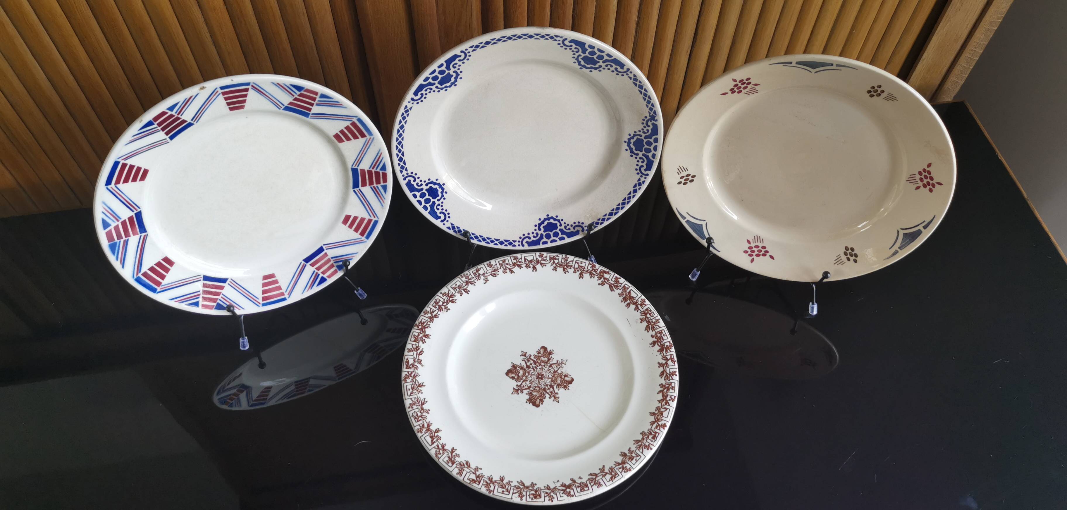 4 old mismatched plates Gien, St Amand, K&G Lunéville