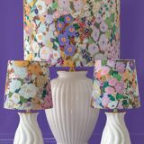 Large floral maximalist table lamp with a Delft ceramic base and new lampshade.