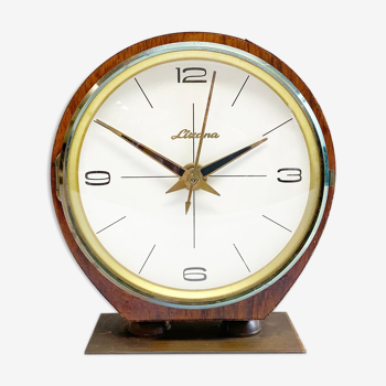 Mid century teak & brass lizana clock, vintage electric table clock