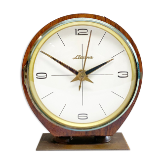 Mid century teak & brass lizana clock, vintage electric table clock