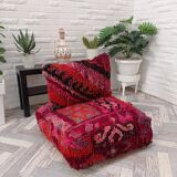 Berber pouf and handmade wool cushion 60 X 60 X 20 CM