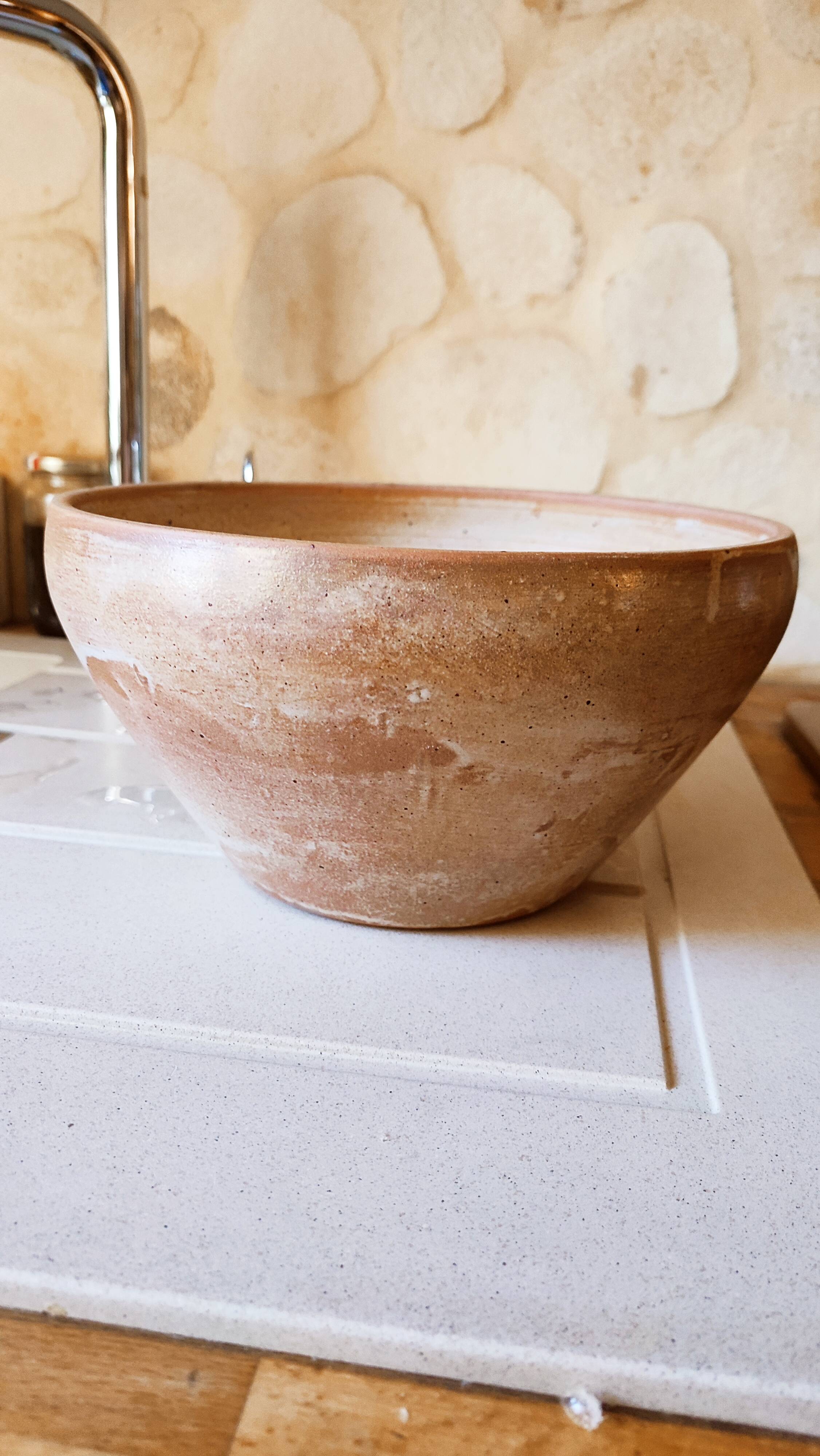 Hand-turned stoneware salad bowl